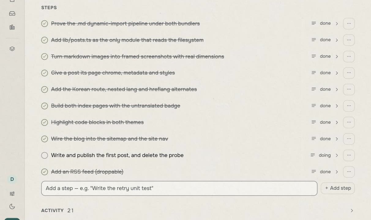 Ten tasks on the tuckit board, nine of them complete
