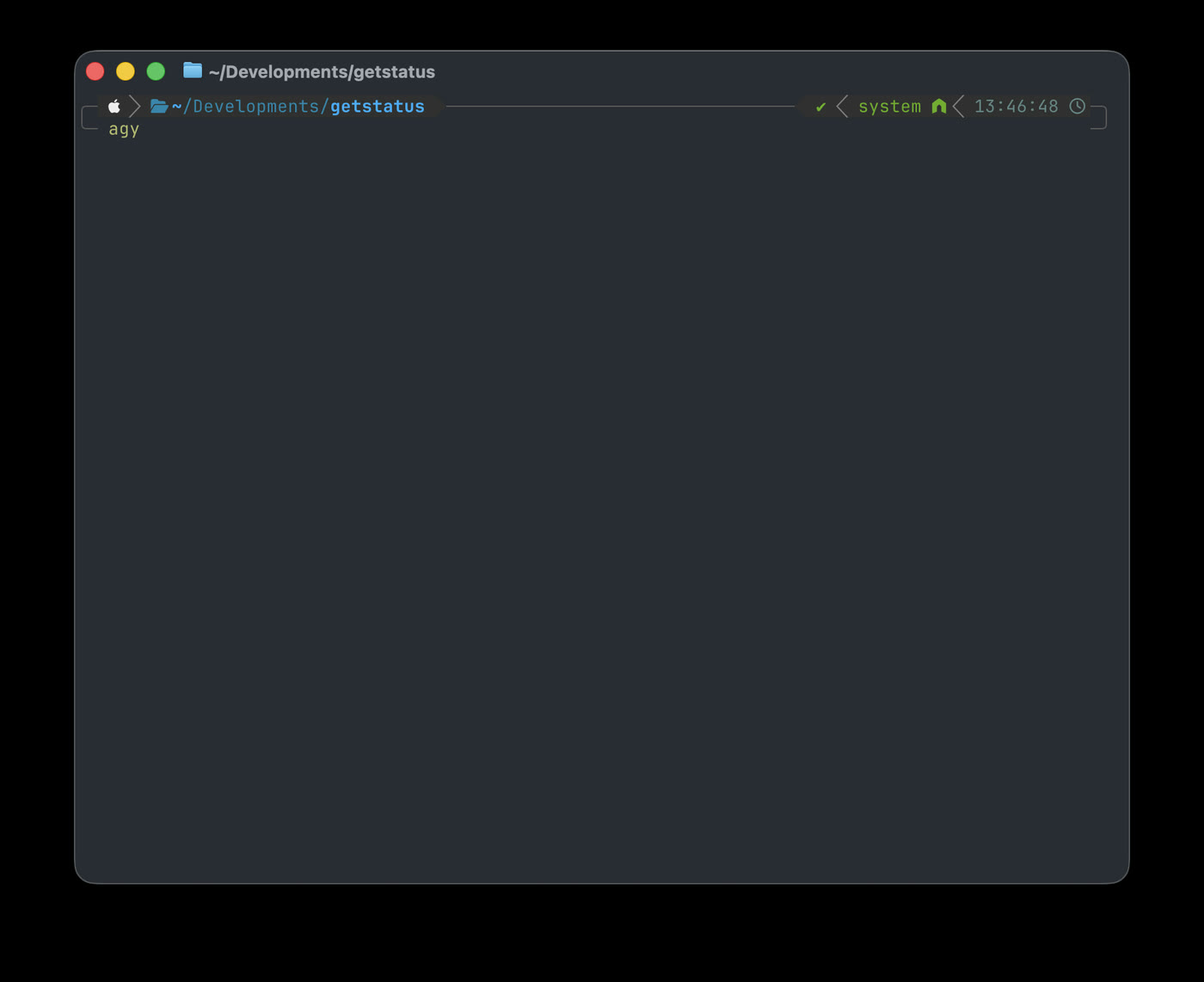 A terminal with nothing typed but agy